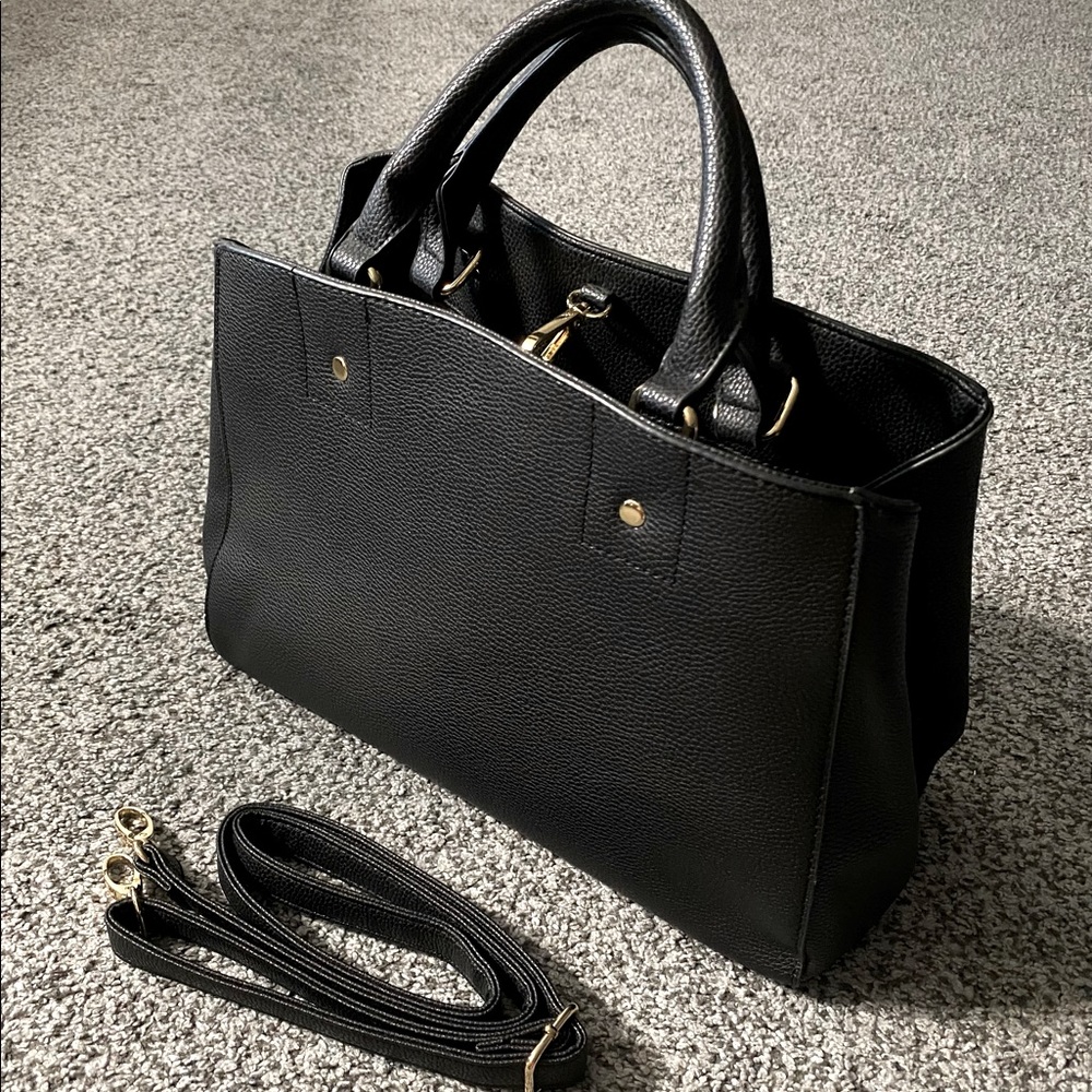 JustFab Kennedy Black Tote Bag w Removable Strap